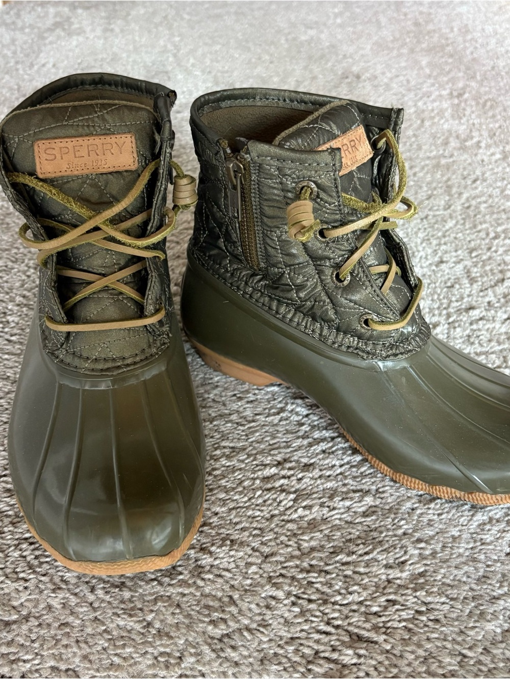 Sperry Quilted Olive Lace-Up Duck Boots